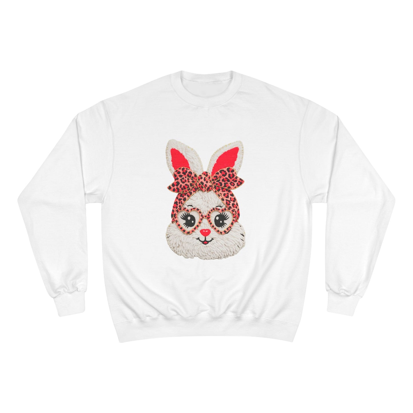 Bunny Face Crewneck Sweatshirt — Leopard Bow & Glasses Cute Easter Pullover