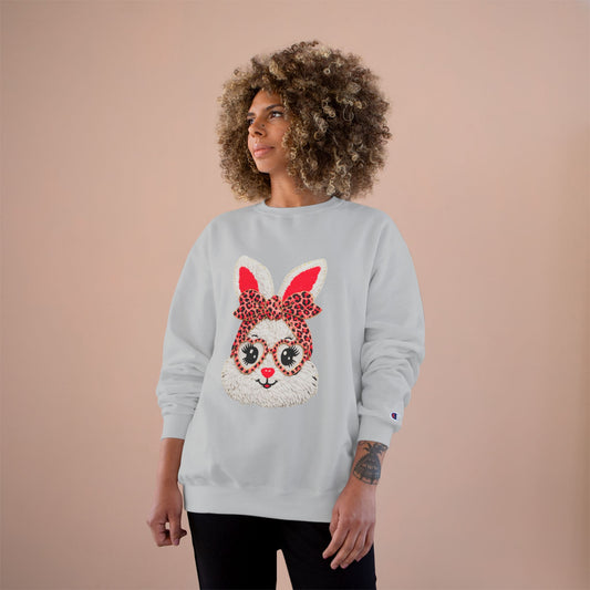 Bunny Face Crewneck Sweatshirt — Leopard Bow & Glasses Cute Easter Pullover