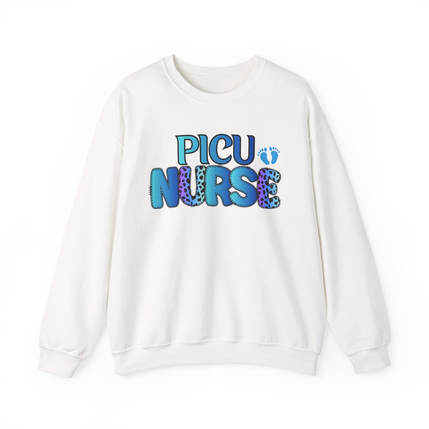 PICU Nurse Crewneck Sweatshirt — Neon Blue Pediatric ICU Nurse Gift