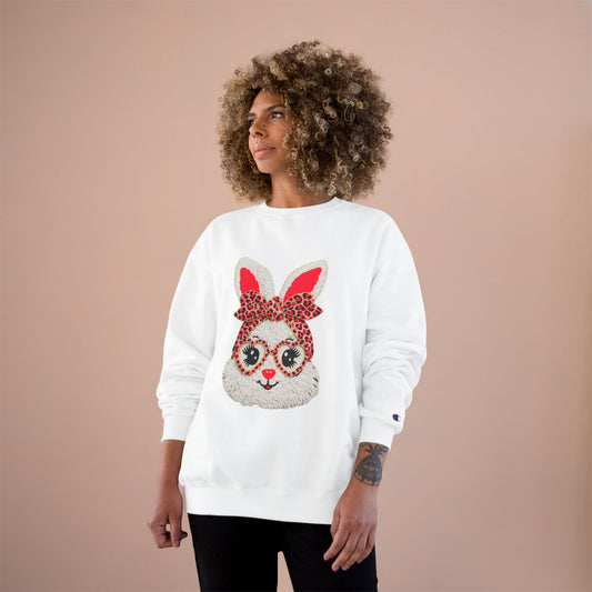 Bunny Face Crewneck Sweatshirt — Leopard Bow & Glasses Cute Easter Pullover