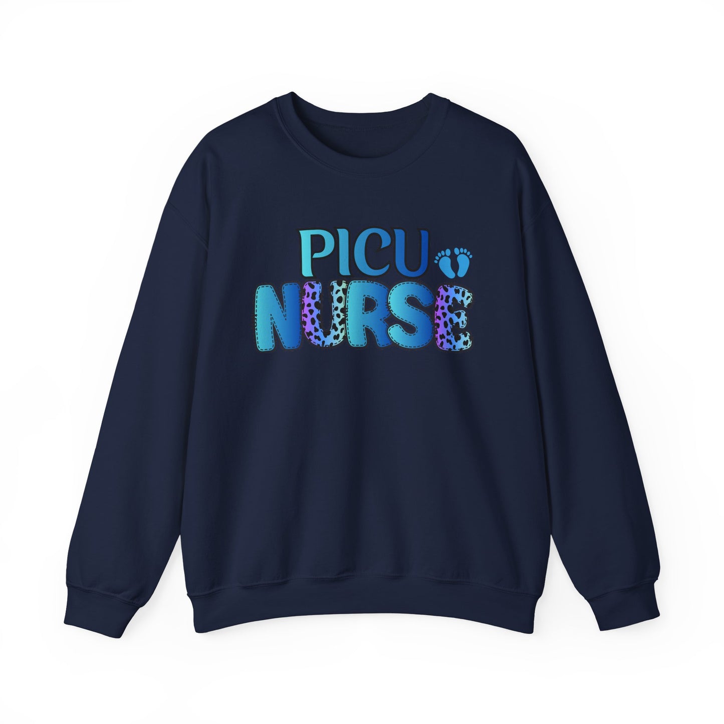 PICU Nurse Crewneck Sweatshirt — Neon Blue Pediatric ICU Nurse Gift