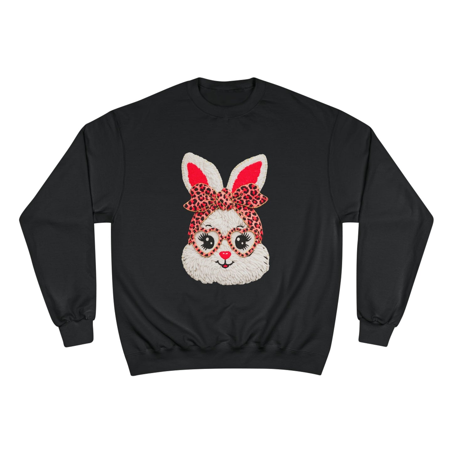 Bunny Face Crewneck Sweatshirt — Leopard Bow & Glasses Cute Easter Pullover
