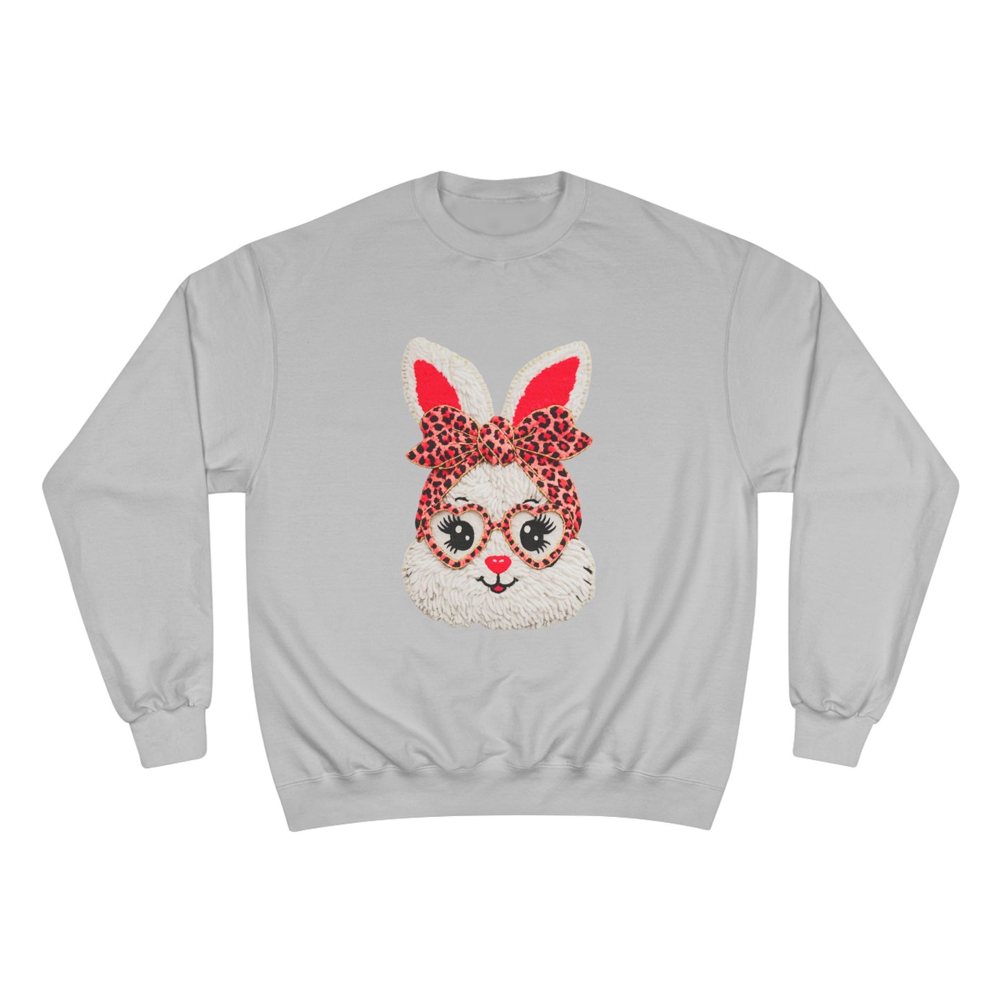 Bunny Face Crewneck Sweatshirt — Leopard Bow & Glasses Cute Easter Pullover